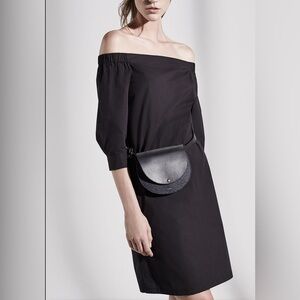 NWT Theory, Zizinna Off-the-Shoulder Poplin Dress, Black, 10